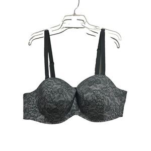 NWT Cacique Women's Bra 46C Gray Floral Lace Multi-Way Strapless Back Closure